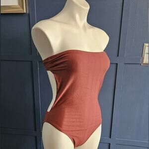 Ris-K Swim Strapless Brown Ribbed Swimsuit sz M